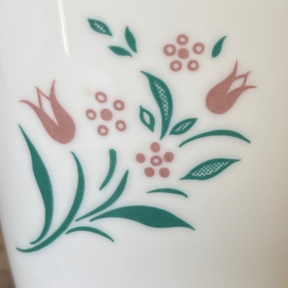 Vintage Corning USA mug set of 4 Pink and Green Tulip Pattern Rosemarie - Picture 2 of 8